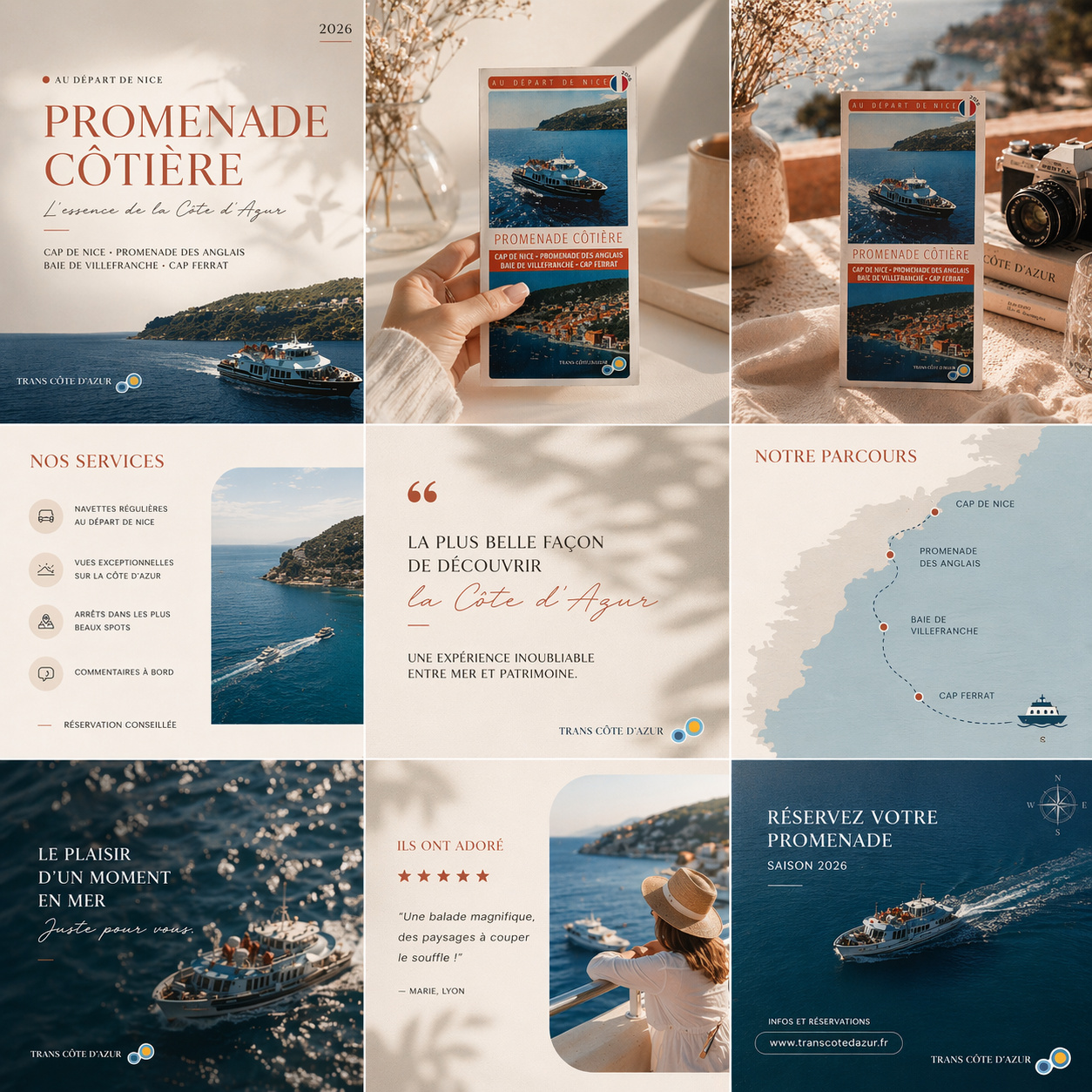 Grille moodboard — neuf cases éditoriales pour une saison maritime